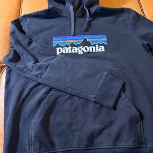 Patagonia Black Pullover Hoodie with Multicolor Logo